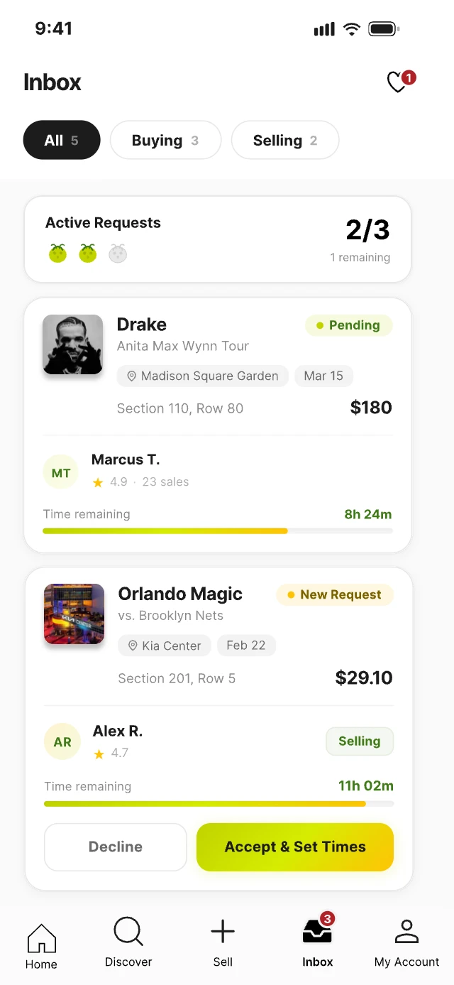 The seller inbox: accept the request and set times